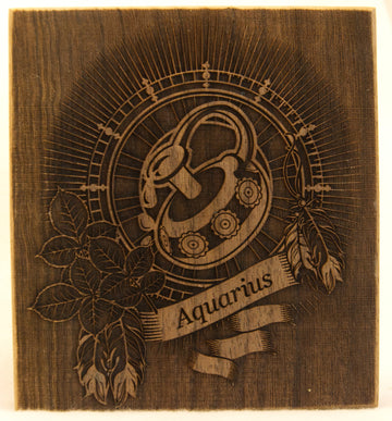 Laser Engraved Zodiac Sign - Aquarius in Black Walnut