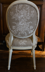Custom Linen Upholstered & Painted Cameo Back Chair