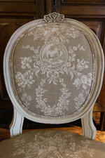 Custom Linen Upholstered & Painted Cameo Back Chair