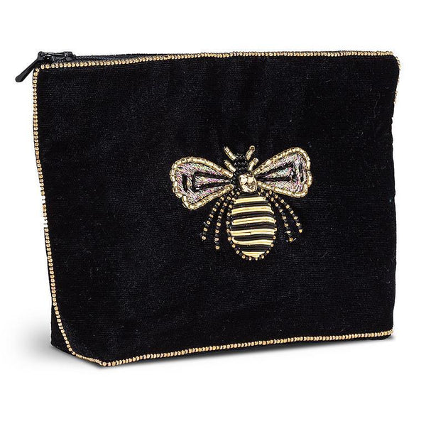 Large Velvet Pouch with Beaded 3D Bee