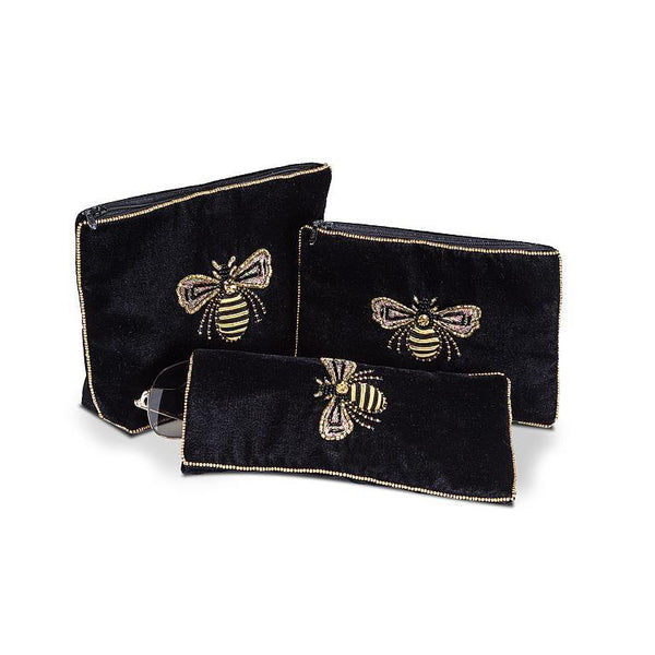 Large Velvet Pouch with Beaded 3D Bee