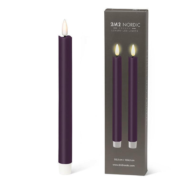 Purple LED Taper Candle - Set of 2