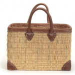 Rectangular Straw Market Bag with Leather Handles