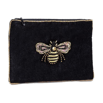 Small Velvet Pouch with Beaded 3D Bee