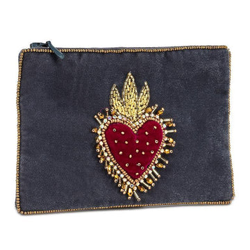 Small Velvet Pouch with Beaded 3D Heart