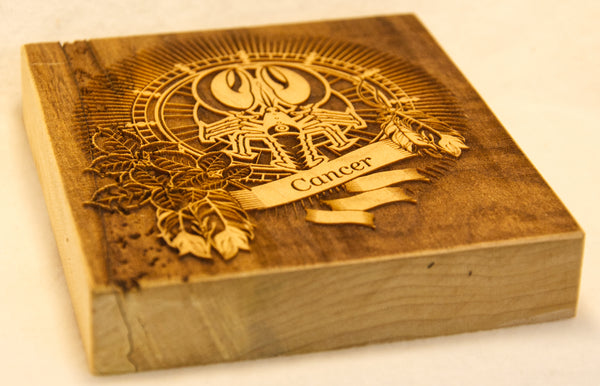Laser Engraved Zodiac Sign - Cancer in Spalted Maple