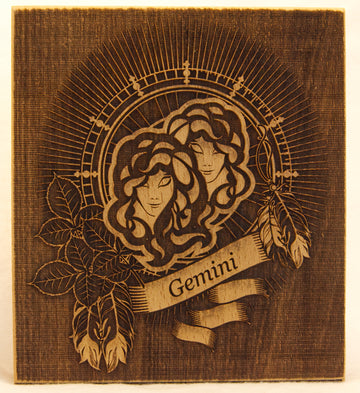 Laser Engraved Zodiac Sign - Gemini in Birch