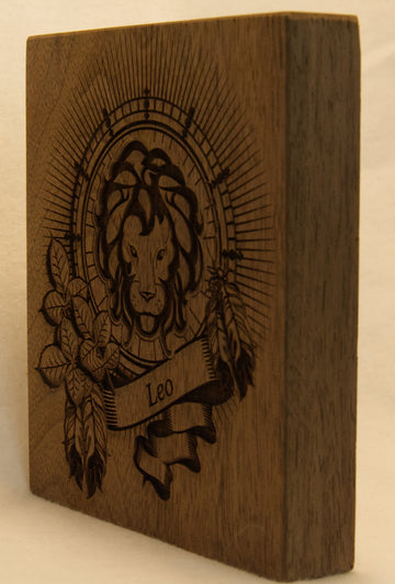 Laser Engraved Zodiac Sign - Leo in Black Walnut